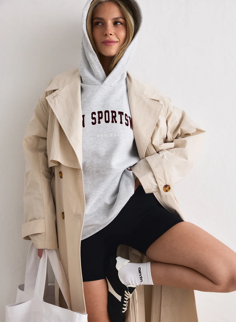 Light Grey Melange Varsity Sweat Hood