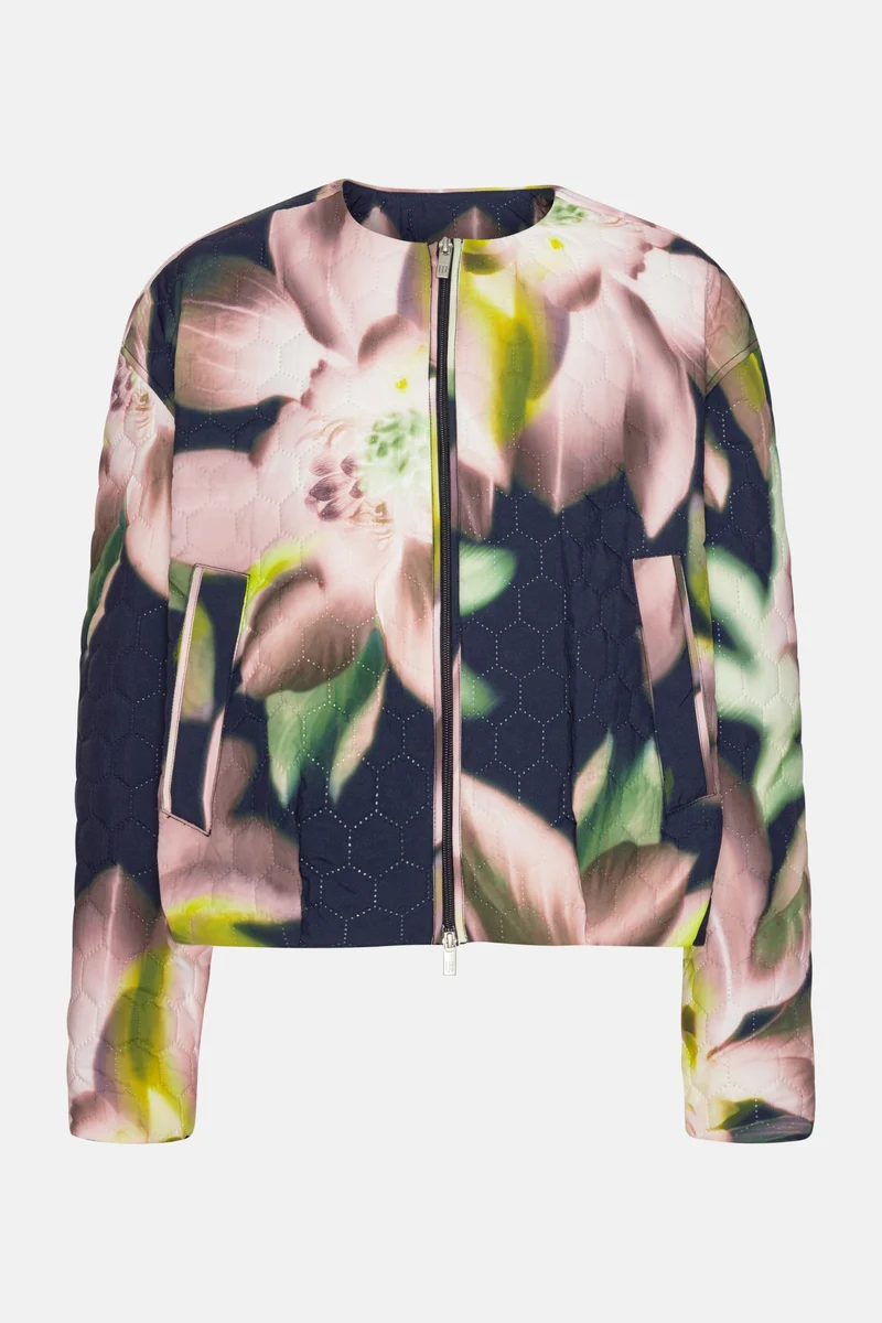 Korte gewatteerde bomberjas HONEYCOMBE01P | Dark Photoristic Flower