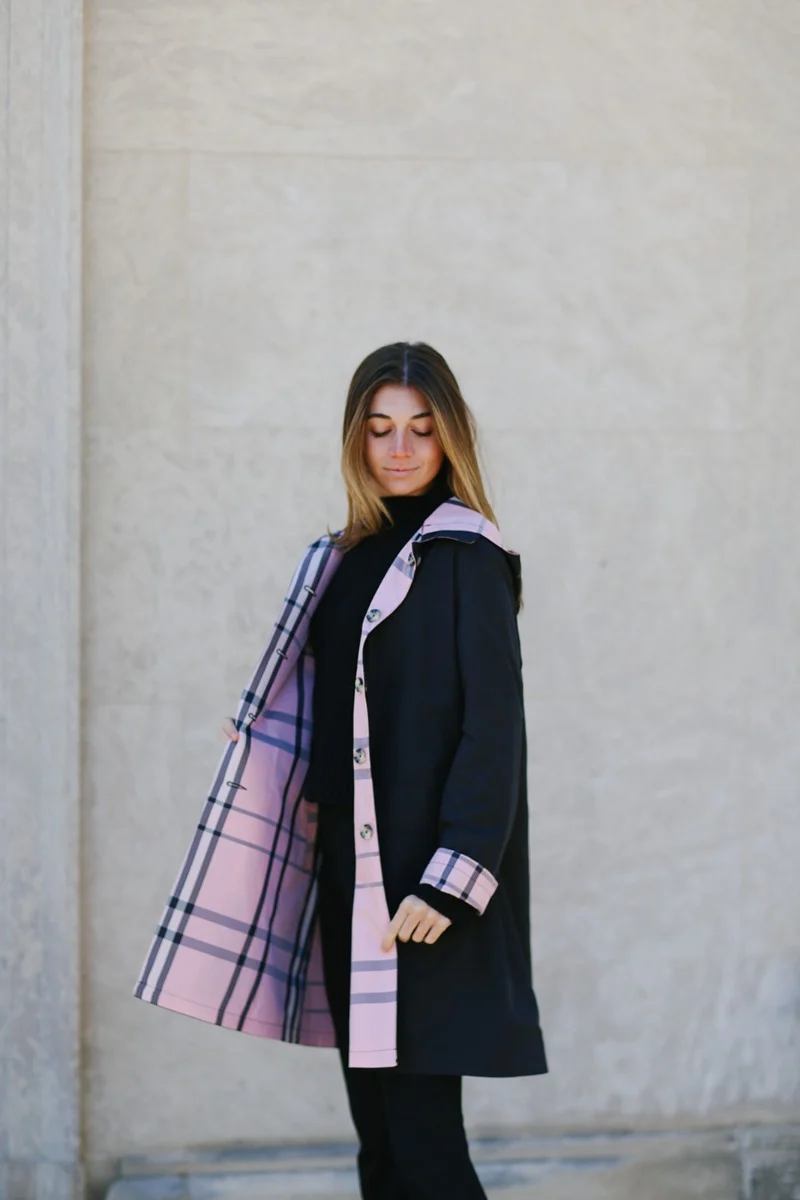 Raintrench zwart en roze ruit