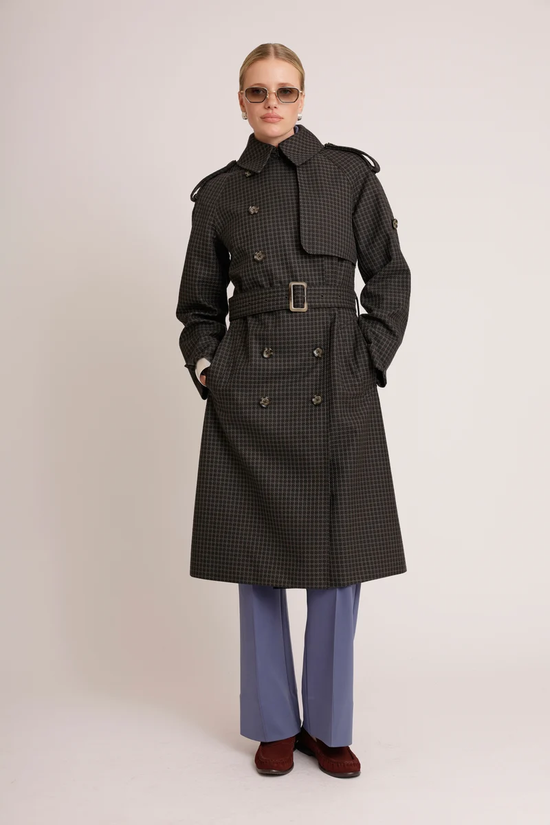 Waterproof Relaxed Fit Trenchcoat | Black/Brown Tweed