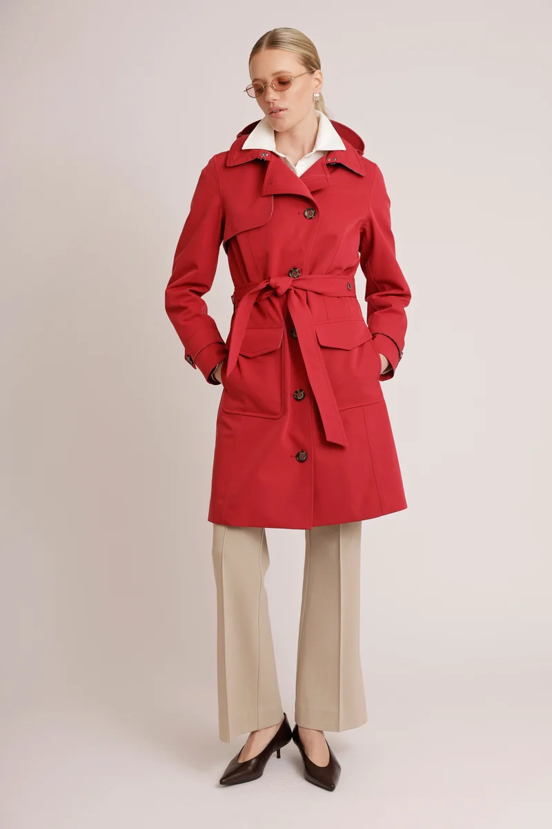 Waterdichte Getailleerde Trenchcoat | Dieprood