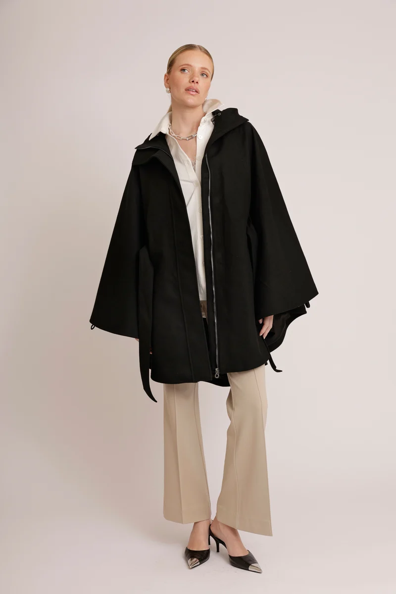 Waterproof Poncho Cape | Black Wool