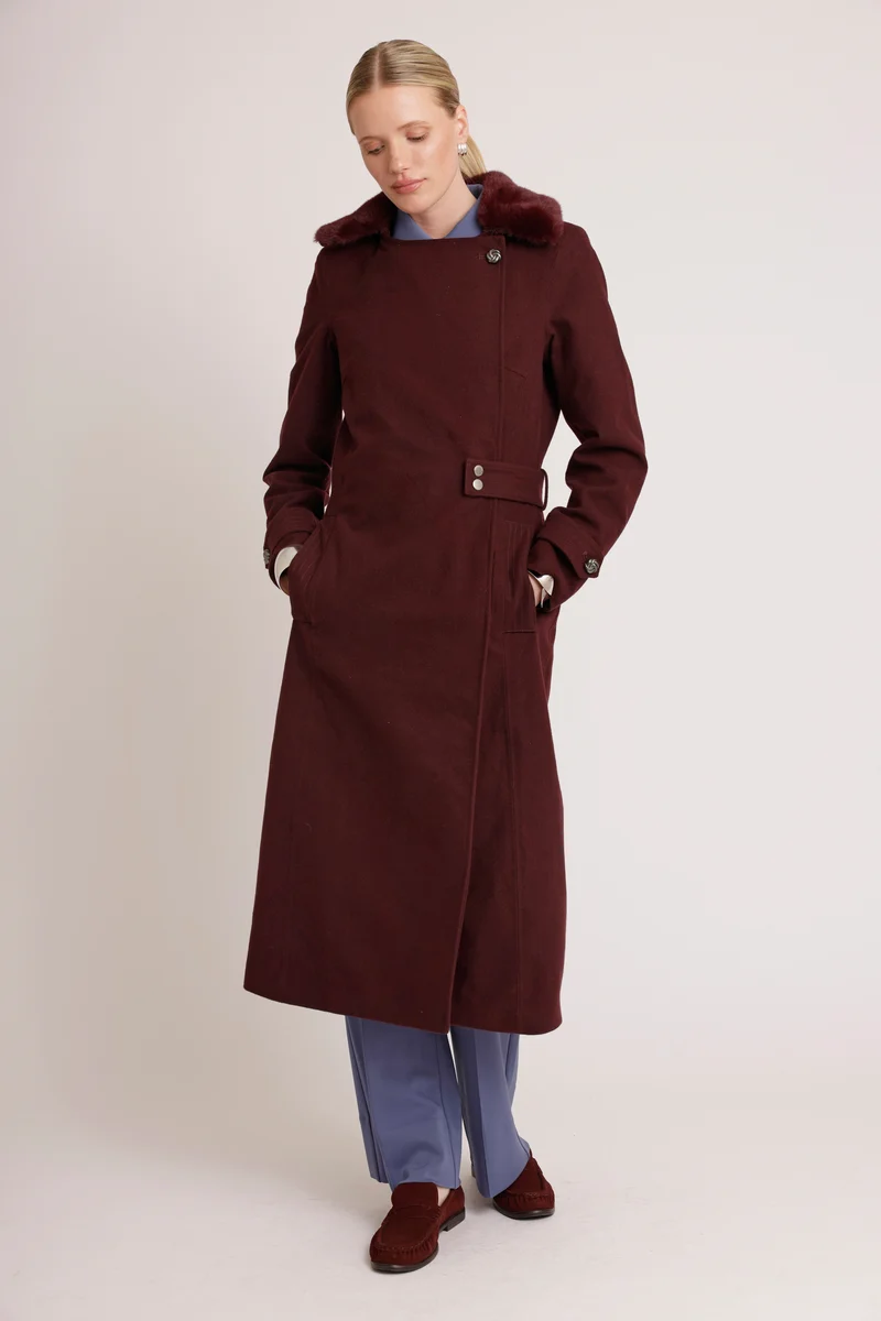 Waterproof Wool - Fur Trench | Burgundy