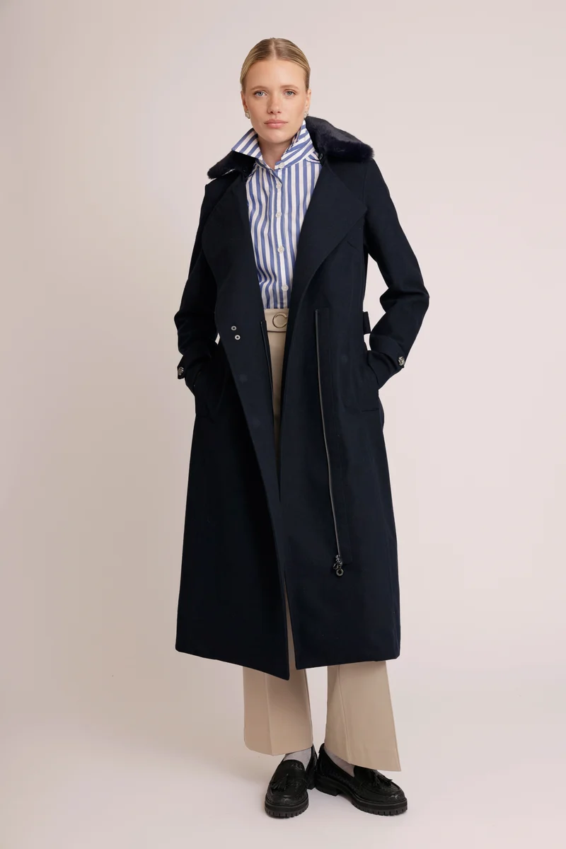 Waterdichte Wollen Trenchcoat met Bont | Navy