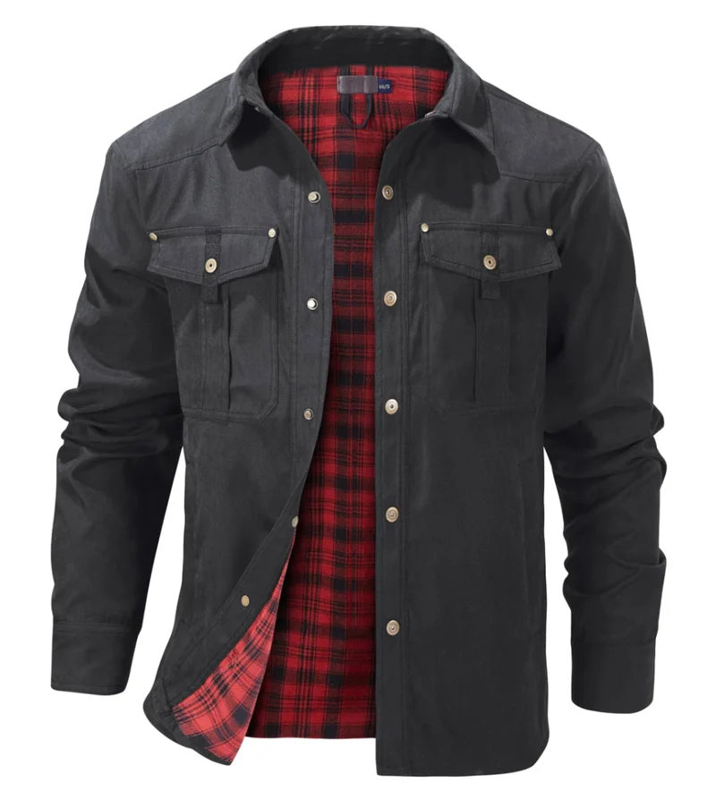 Heren Geruit Jack met Borstzakken – Warm & Stijlvol voor de Winter