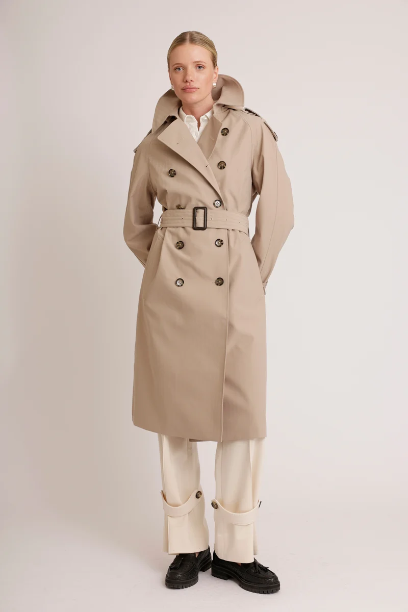 Waterproof Relaxed Fit Trenchcoat | Beige Herringbone