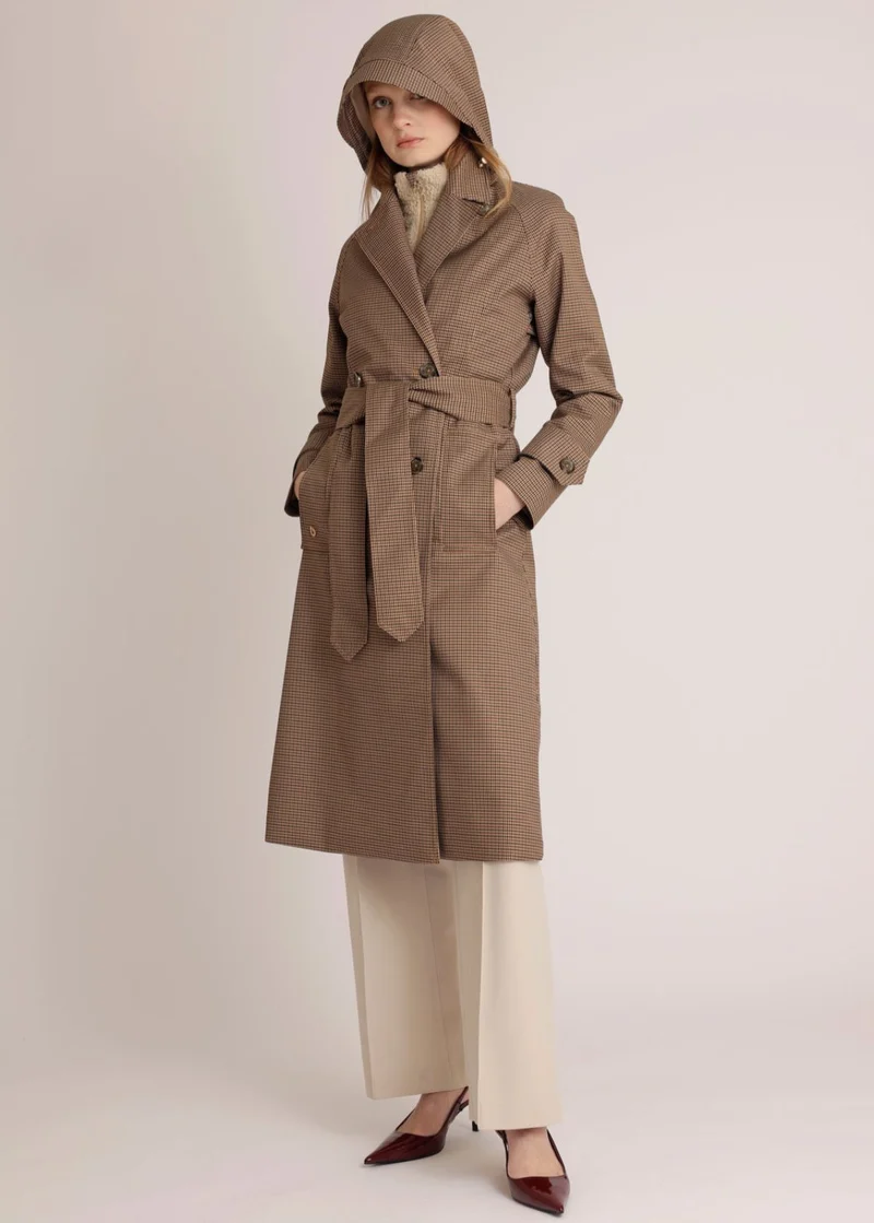 Waterproof Straight-Fit Trenchcoat | Houndstooth Check