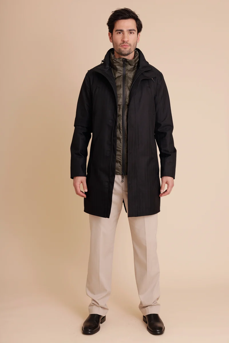 Waterproof Tailored Fit Parka | Black Herringbone
