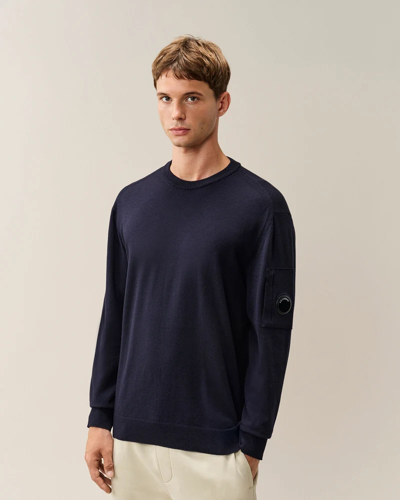 Extrafine Merino Wool Lens Crewneck Sweater