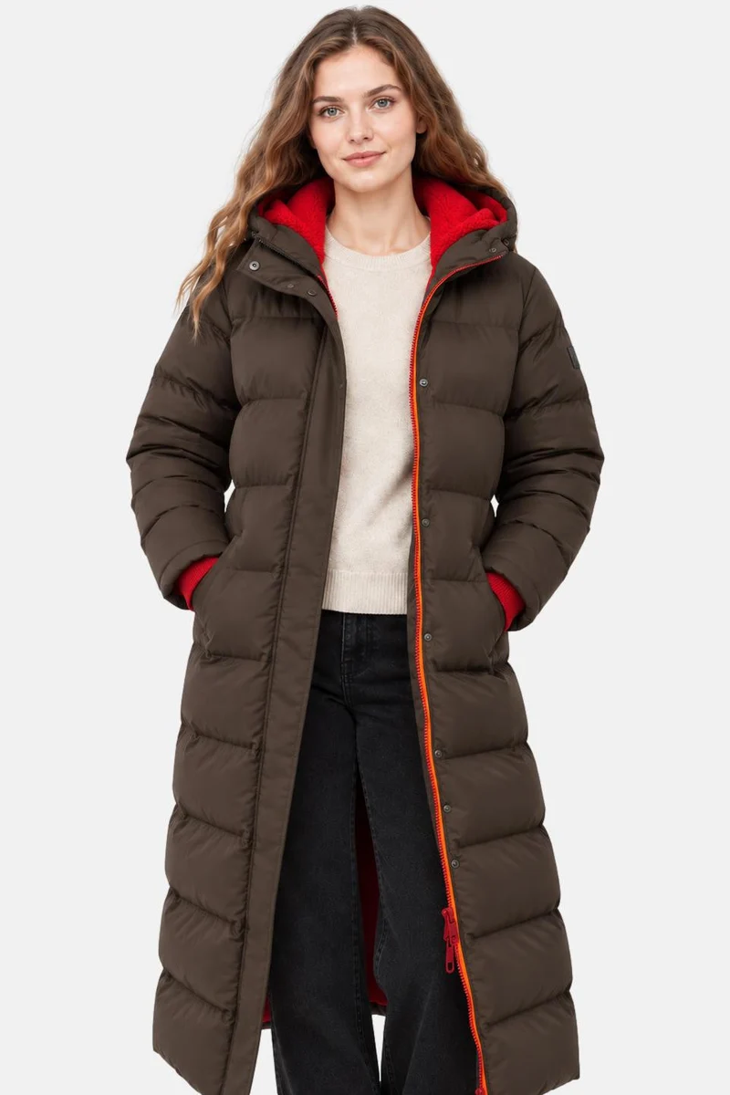 Derbe lange winterjas dames Interholm Coffee Bean