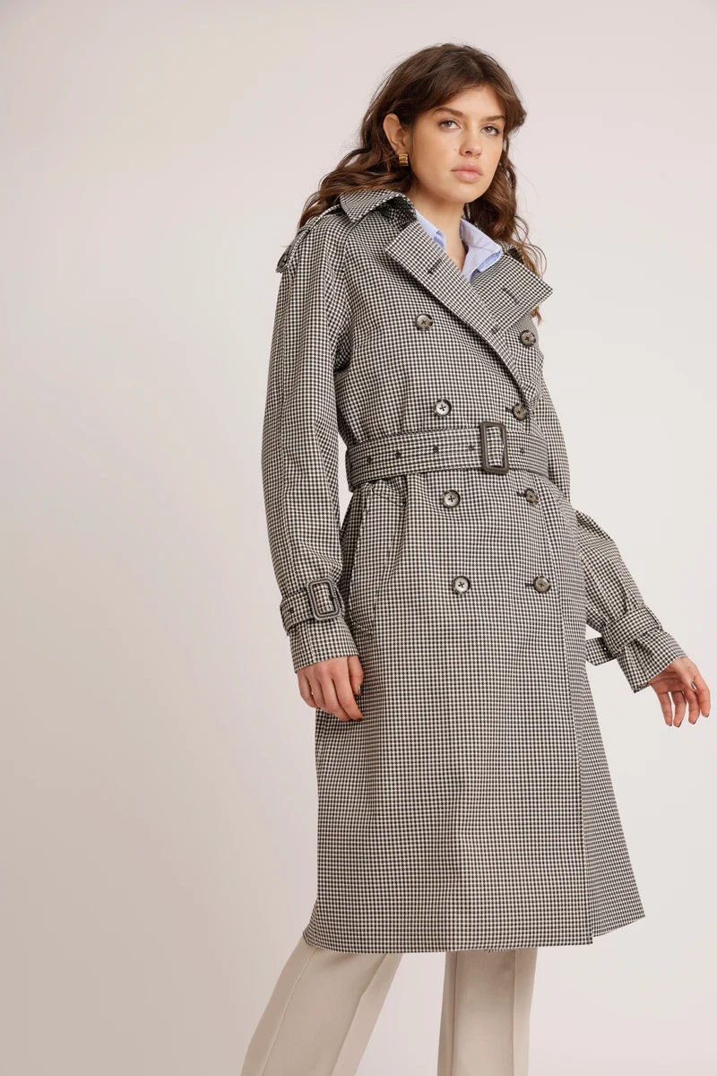 Waterproof Relaxed Fit Trenchcoat | Black Houndstooth