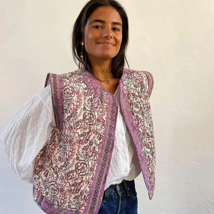 Gewatteerd Gilet met Bloemenprint | Boho Stijl | Lichtgewicht en Comfortabel