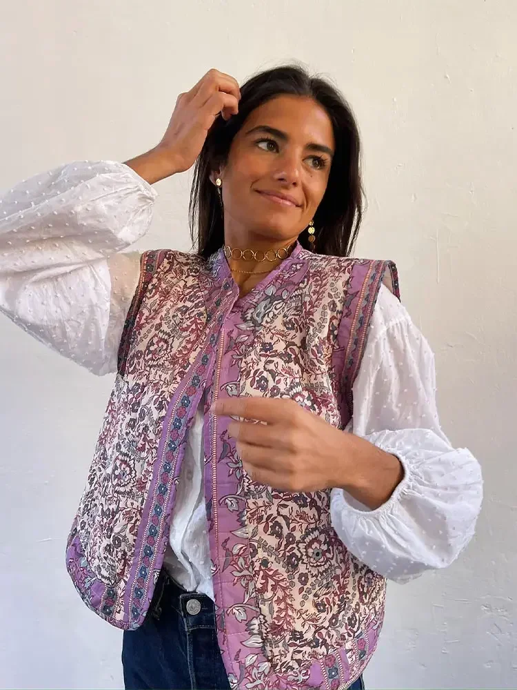 Gewatteerd Gilet met Bloemenprint | Boho Stijl | Lichtgewicht en Comfortabel