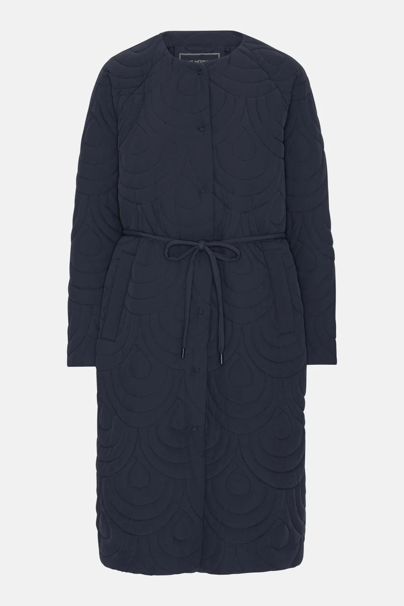 Lange gewatteerde jas met borduursel BLOSSOM01 | Dark Indigo