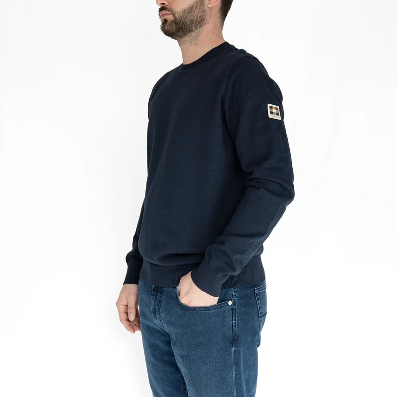 Active Cotton Badge Crewneck – Pull homme bleu