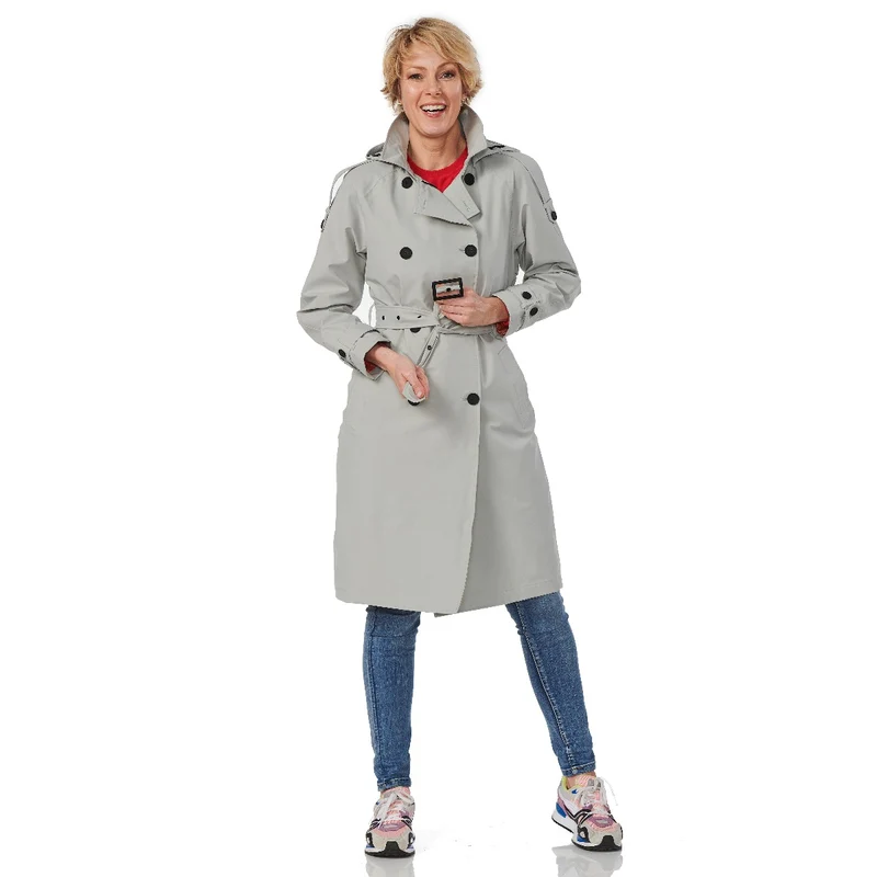 Happy Rainy Days Trenchcoat Lang Rits Dames Brooklyn Chalk *Laatste maten XXL en XXXL*