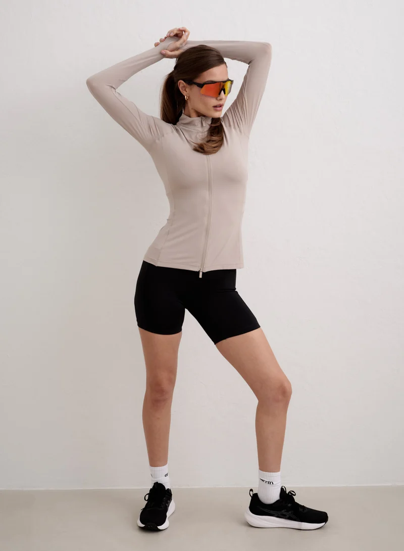 Dark Clay Running Zip Long Sleeve