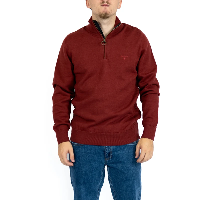 Barbour cotton half zip knitted jumper - russet