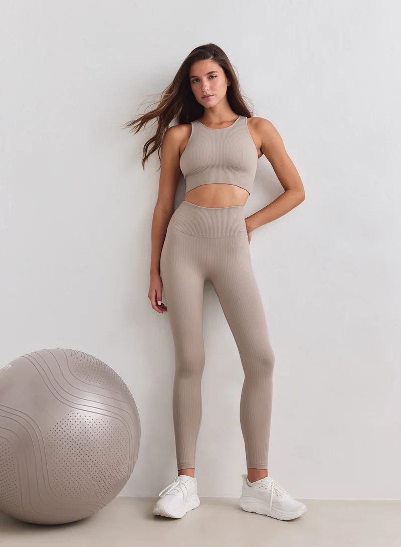 Dark Clay Ribbed Seamless Tights
