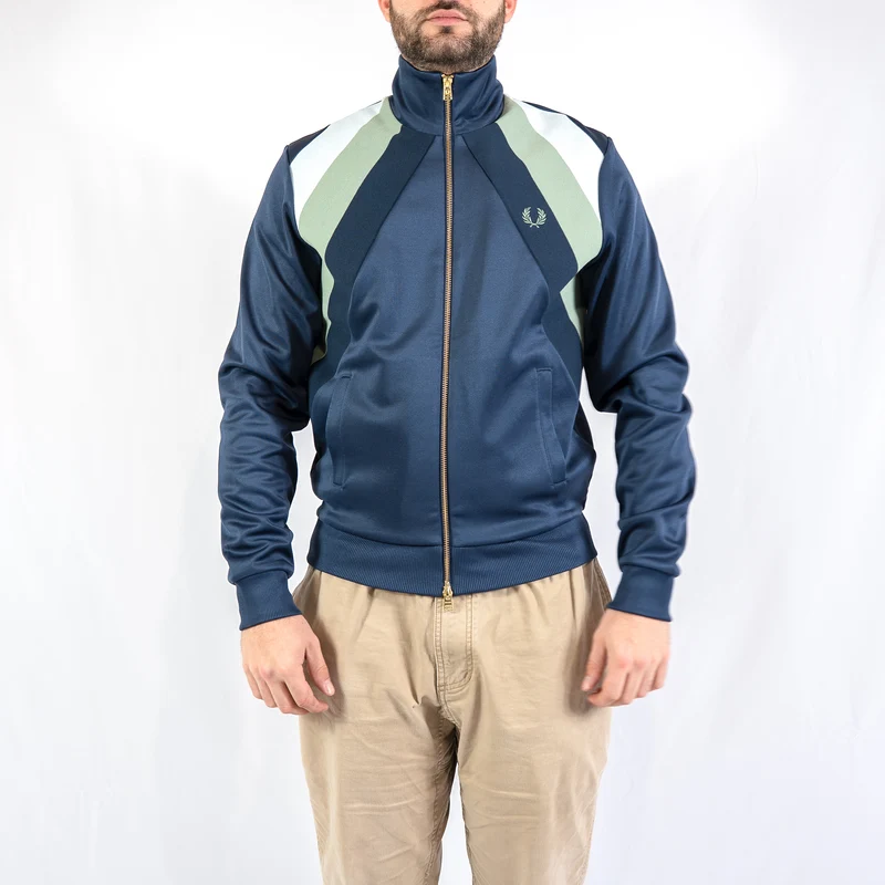 Striped panel track jacket - dark airforce