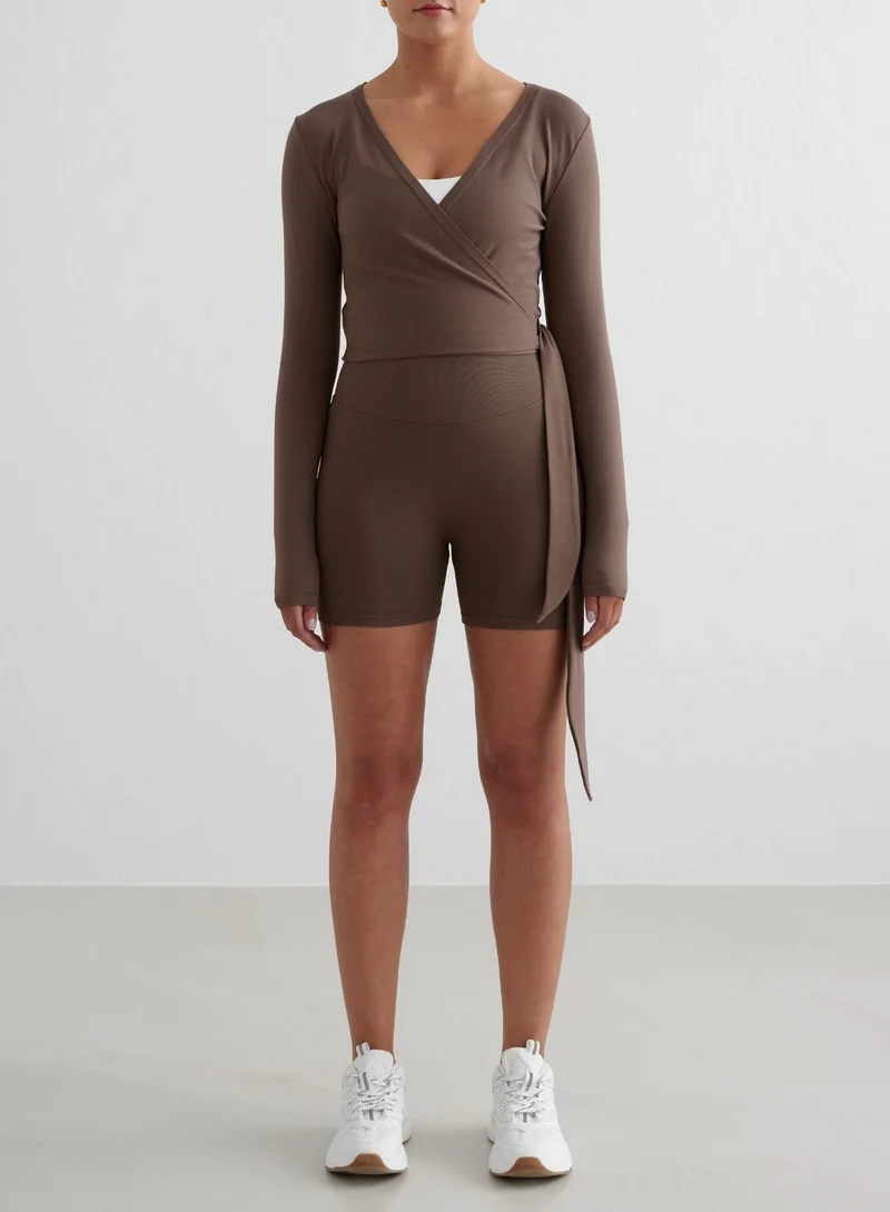 Macchiato Shape Seamless Hotpants & Wrap Longsleeve Set