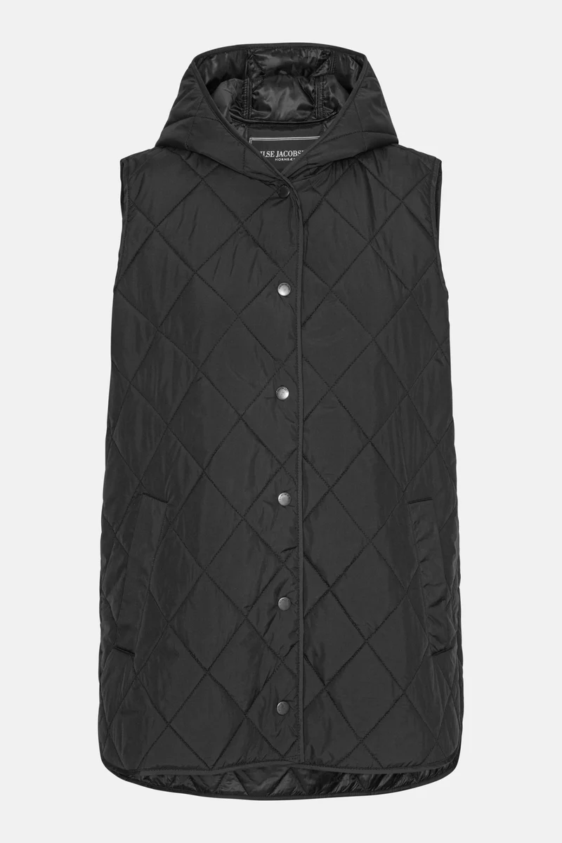 Lange gewatteerde bodywarmer met capuchon BEAT02 | Black