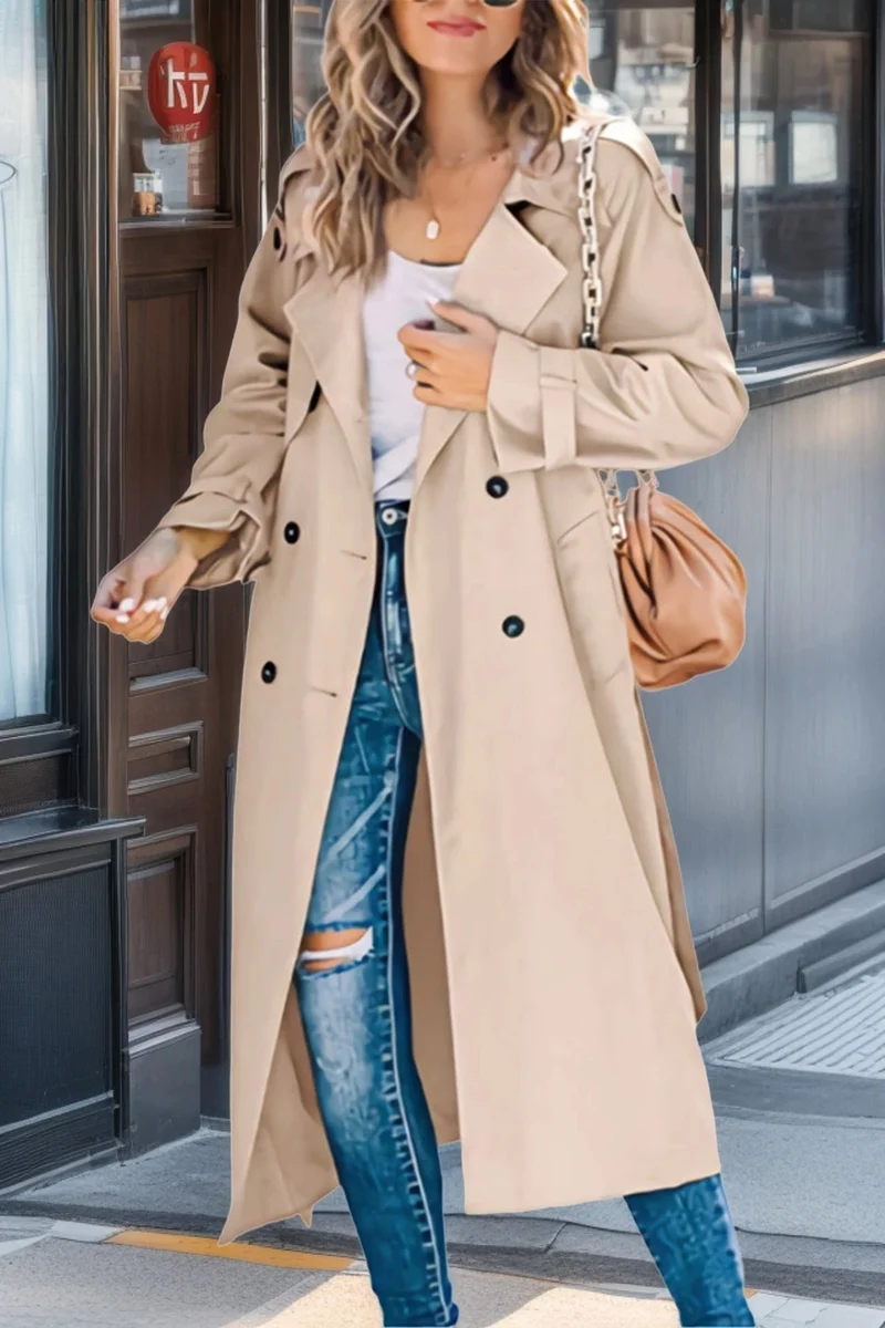 Dames Double-Breasted Lange Trenchcoat