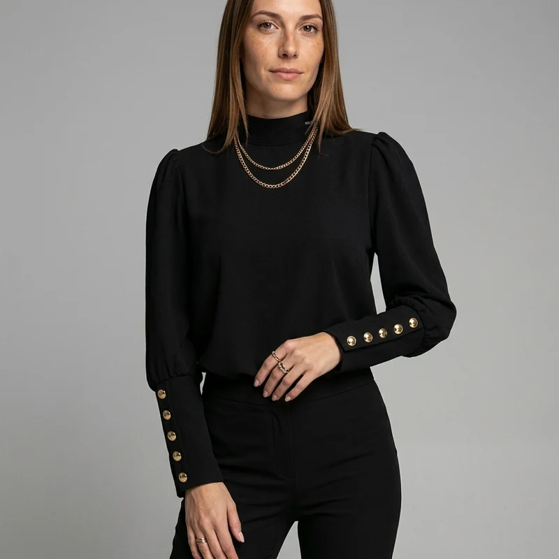 Elegante Top met Gouden Knopen en Lange Mouwen