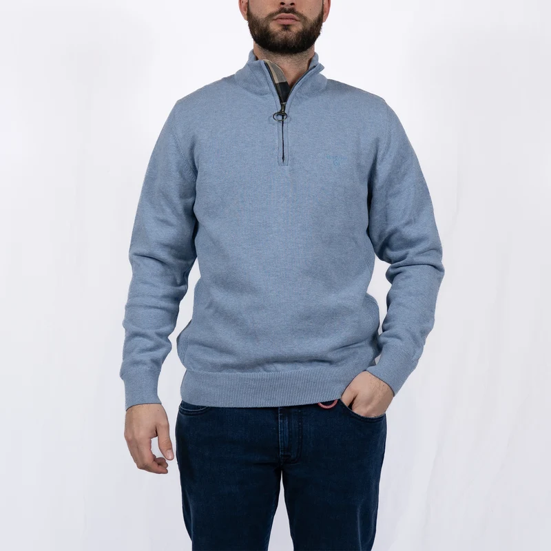 Cotton Quarter Zip Jumper Dark Chambray – Pull homme casual chic