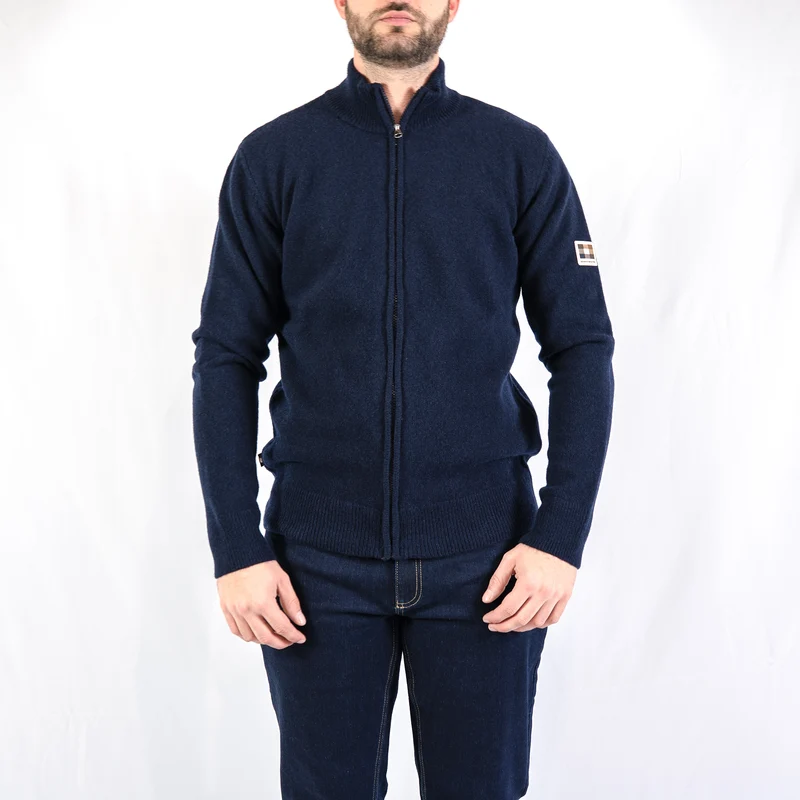 Lambswool fz patch Knit - navy