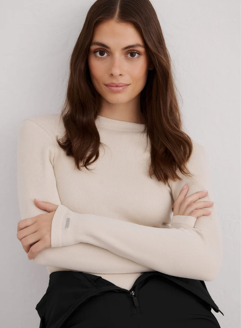 Café Au Lait Ribbed Wool Long Sleeve