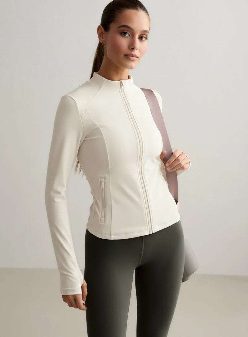 Almond White Sense Zip Jacket