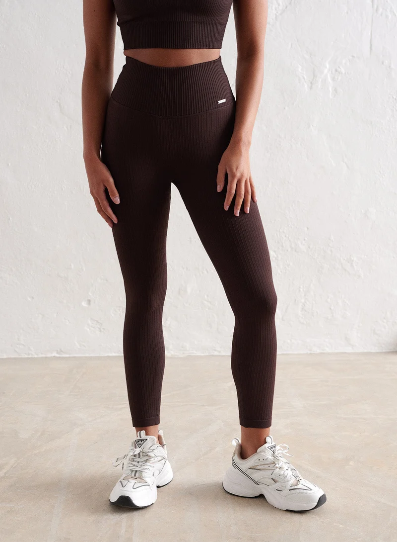 Cacao Ribbed Seamless Tights