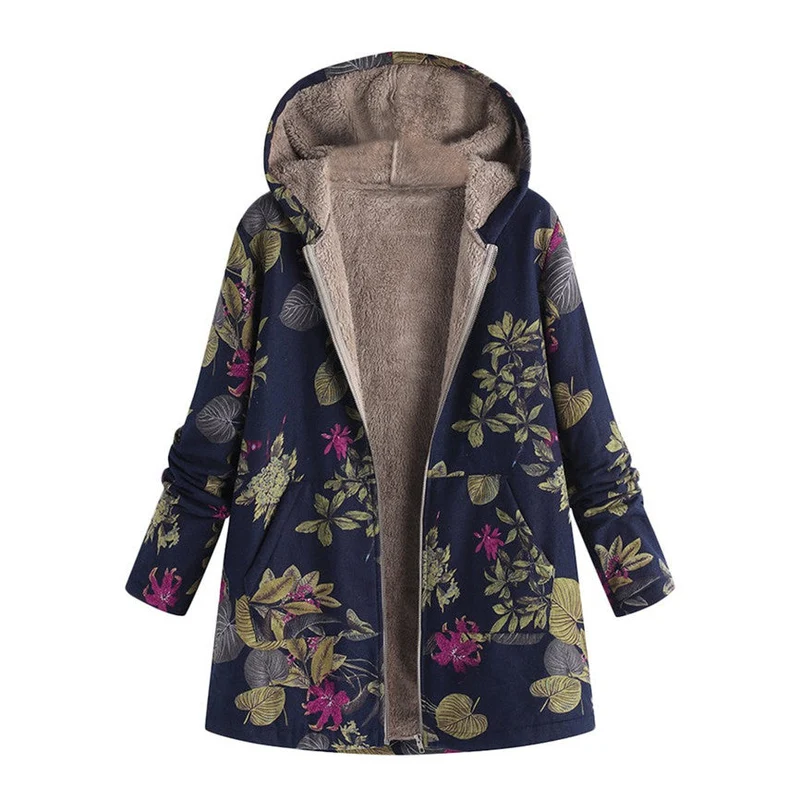 Dames Vintage Tussenjas met Bloemenprint en Praktische Zakken