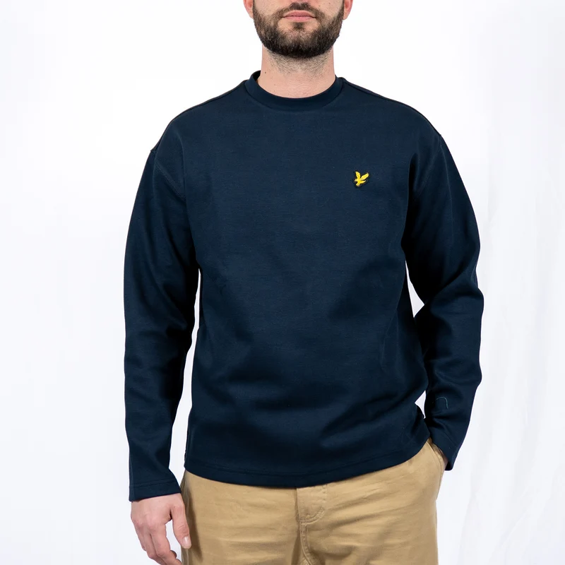 Raised jacquard crew neck - dark navy