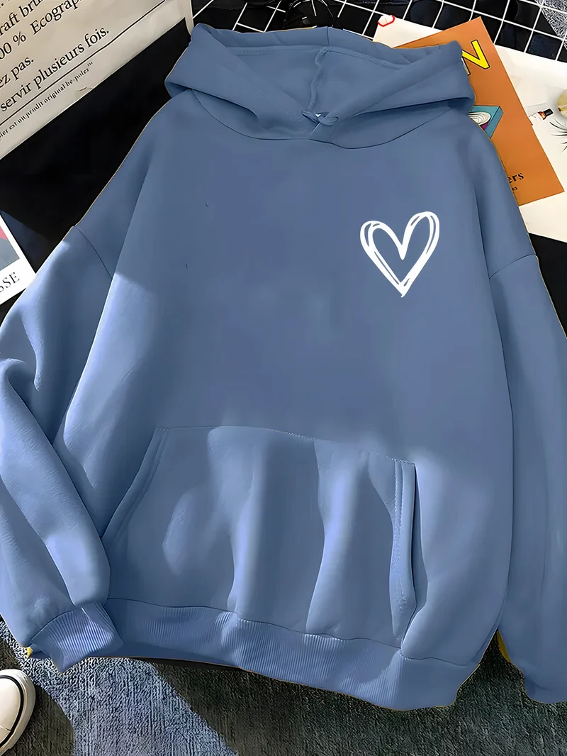 Hoodie Dames – Hart Print – Zachte stof – Voor casual outfits