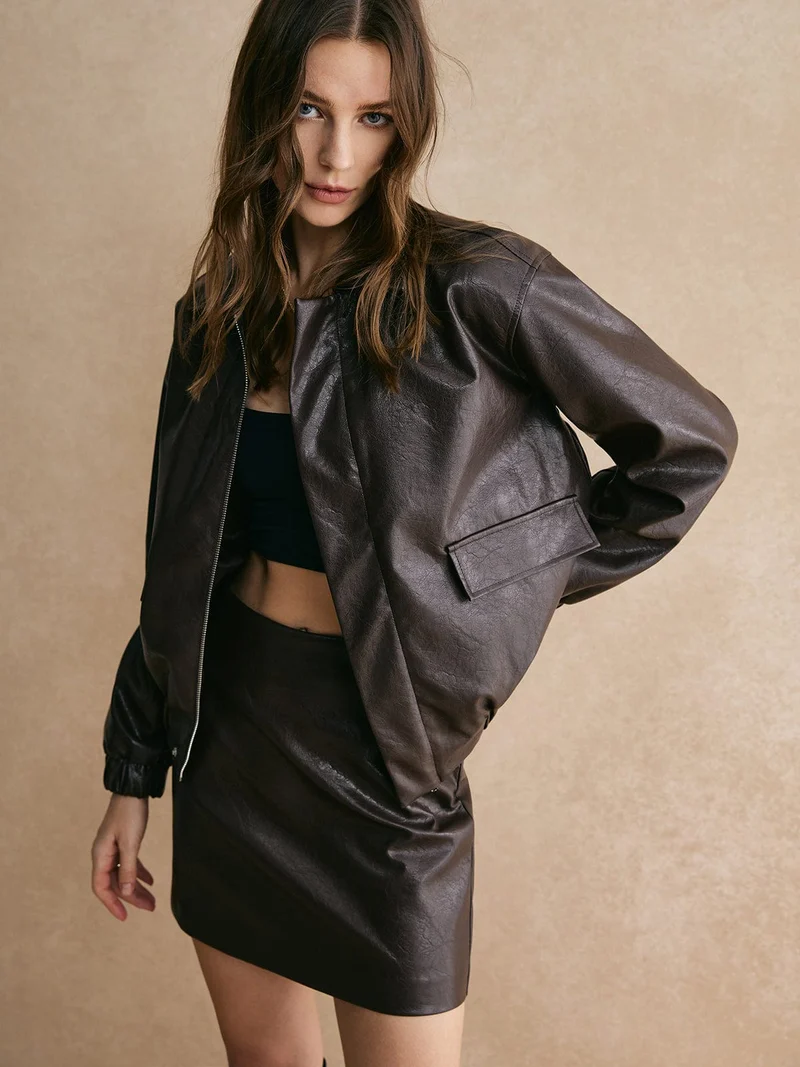Elena | Trendy Leren Bomberjack – Modern & Casual