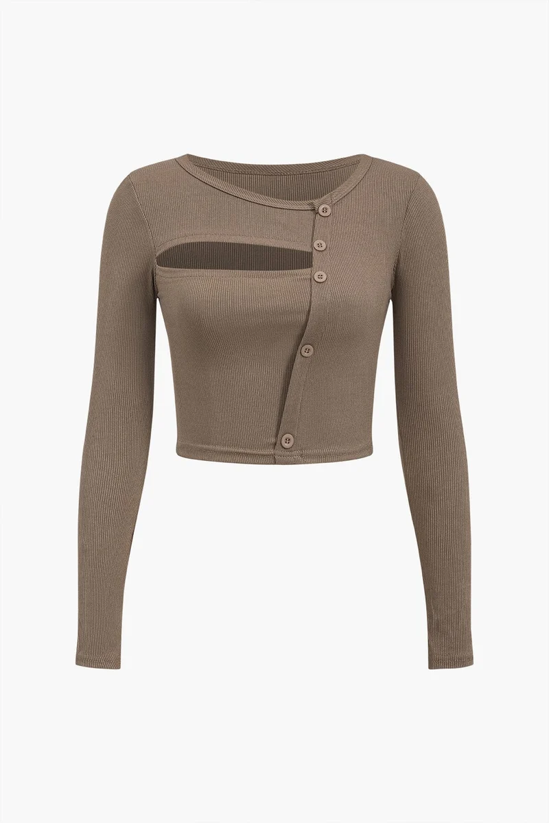 Amira | Asymmetrisch Langarmtop met Cut-Out & Knopdetails