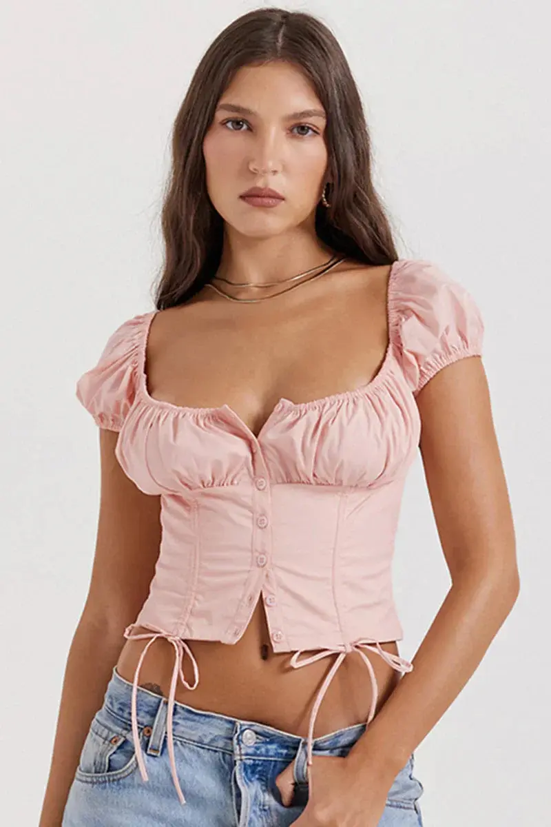 Lina | Geraffineerde Pofmouwen Crop-Top met Bandjes