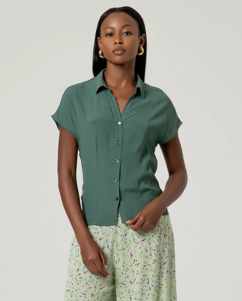 Surkana Fitted Waist Sleeveless Shirt Bottle green