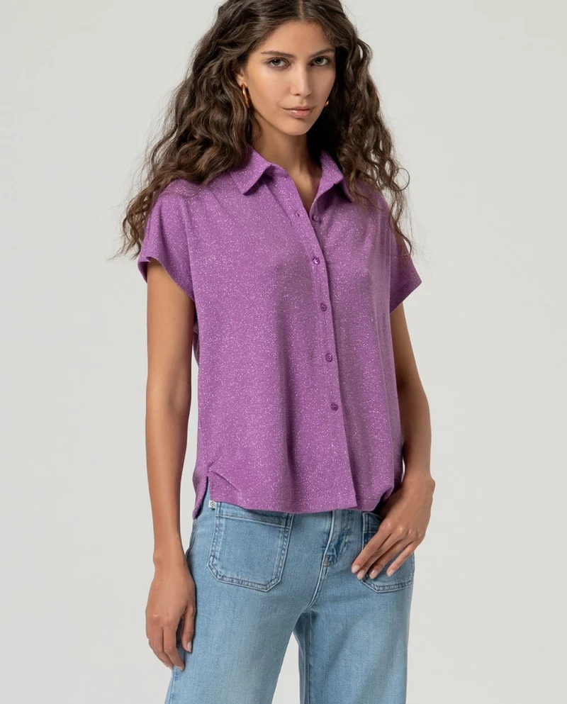 Surkana Lurex Short Sleeve Shirt Powdered Mauve