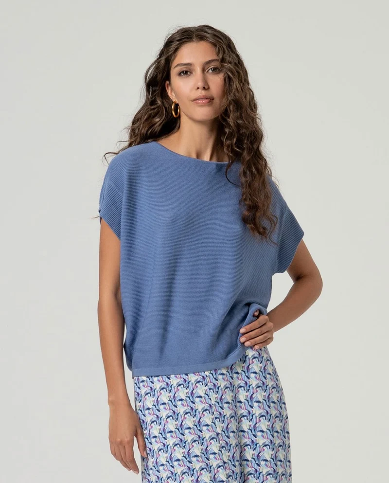 Surkana Short Sleeve Boat Neck Sweater Blue