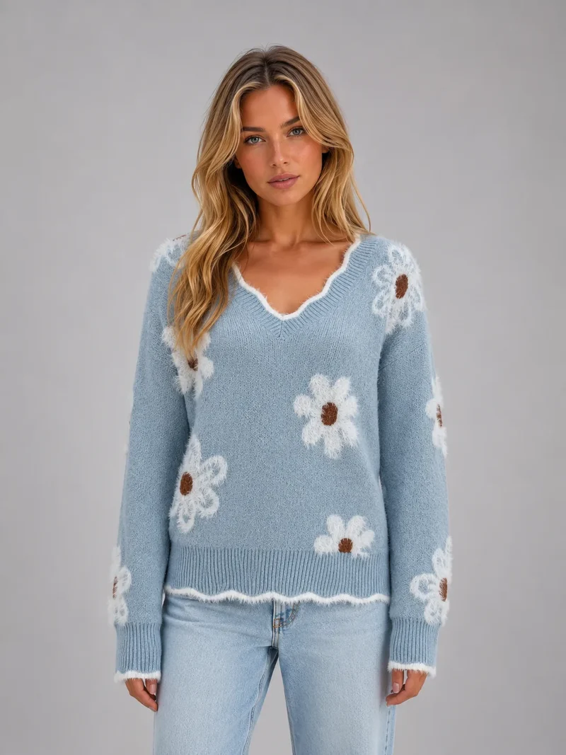 Floravie | Gebreide Trui met Bloemenpatroon