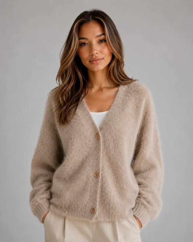 Aurivelle | Fluffy Cardigan met Knoopsluiting
