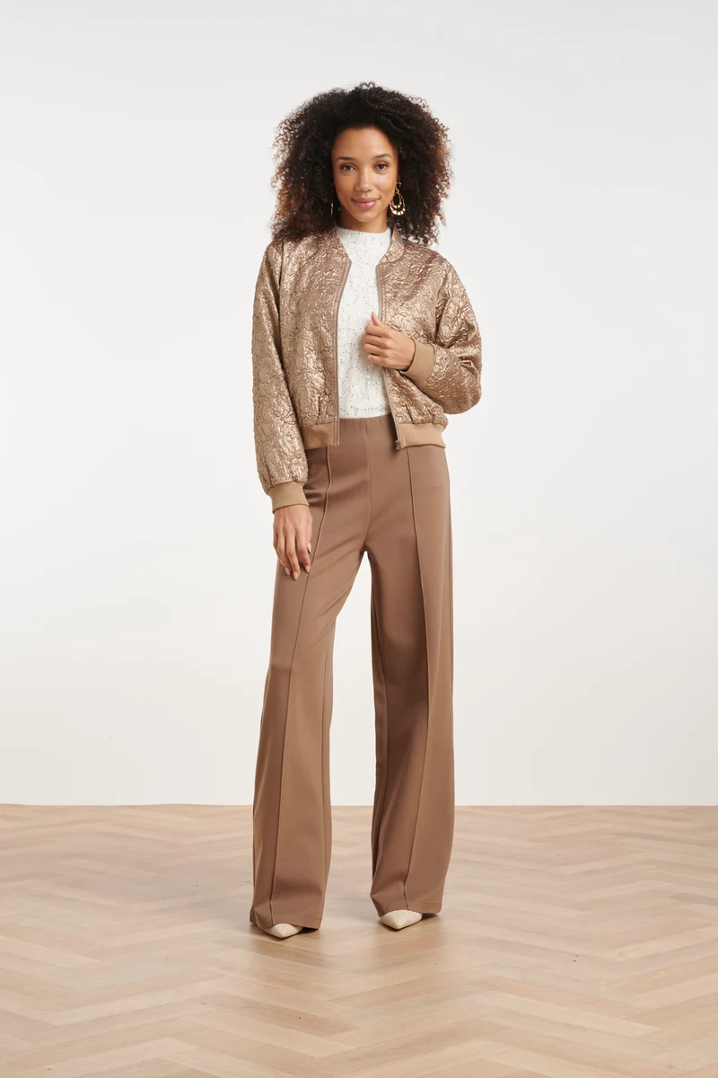 Stretch Pantalon Met Wijde Pijpen | Taupe