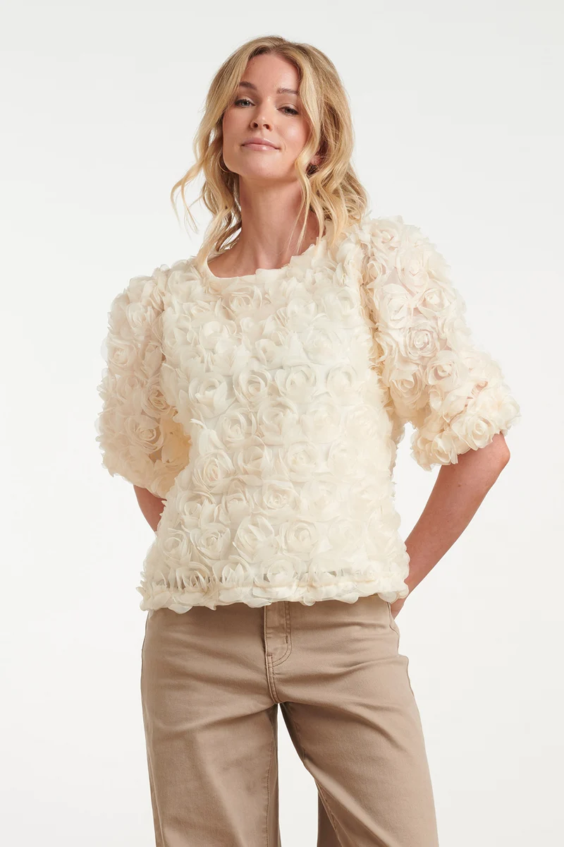 Top Van Mesh Met 3d Rozenapplicaties | Off White
