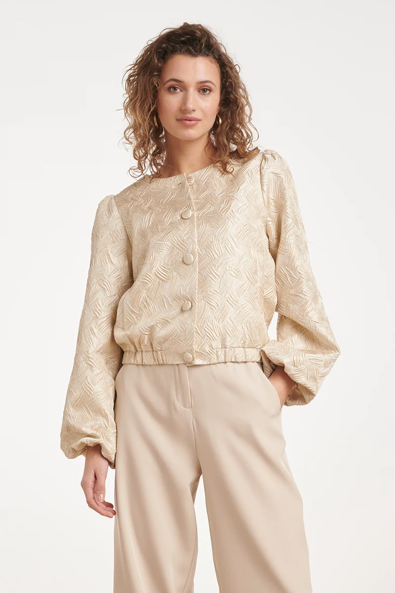 Kort Jacquard Jasje Met Abstract Structuur | Sand