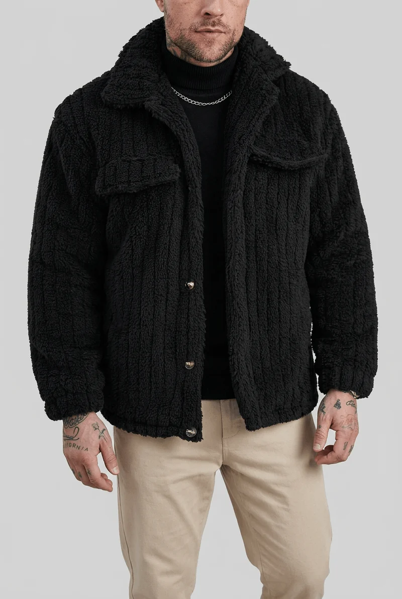 Heren Teddy Winterjas | Ribbelstructuur & Drukknoopsluiting