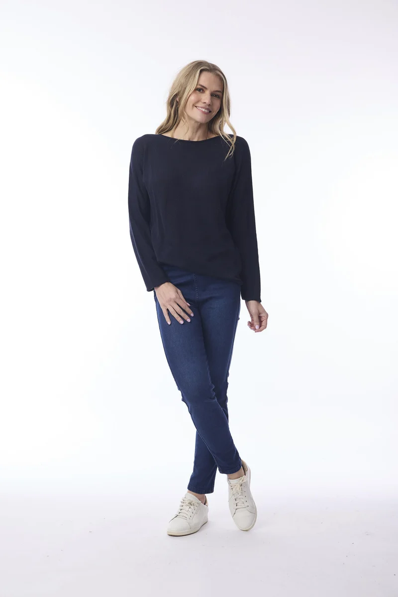 Orientique - Trui gebreid boothals - Navy - 1324