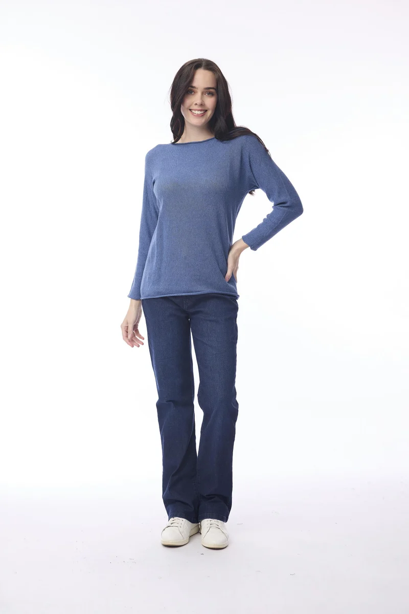 Orientique - Trui gebreid boothals - Denim Melange - 1324